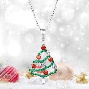 Christmas Tree Necklace New Red Green Crystal Mother Daughter Friend Sis…